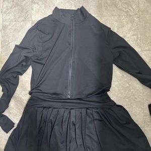 Black Long Sleeve Zip-Up Top and Skirt Set